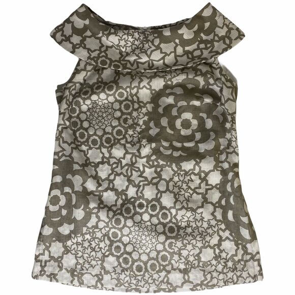 Trina Turk Tank Top Size P Wide Collar Metallic Gray White Floral Stars - Picture 1 of 12
